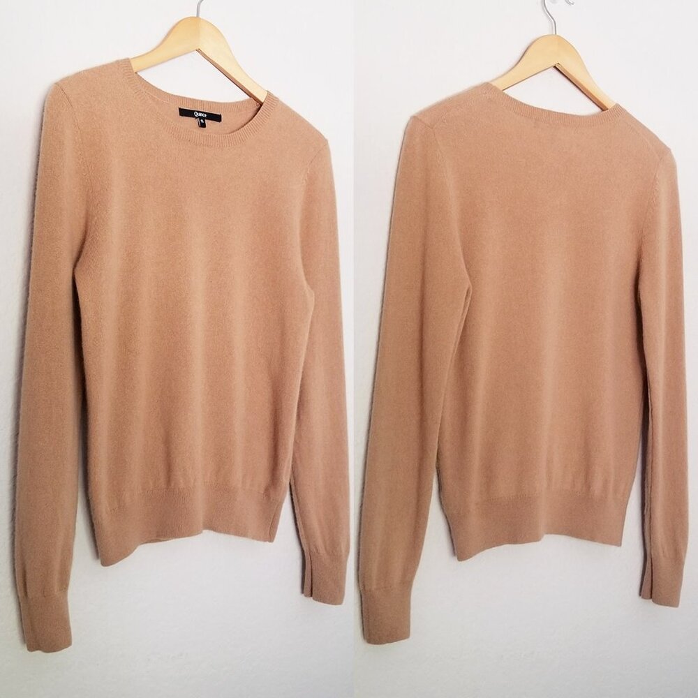 Quince 100% Mongolian Cashmere Crewneck Sweater S Camel Tan Soft Cozy $128 Basic - Picture 8 of 14